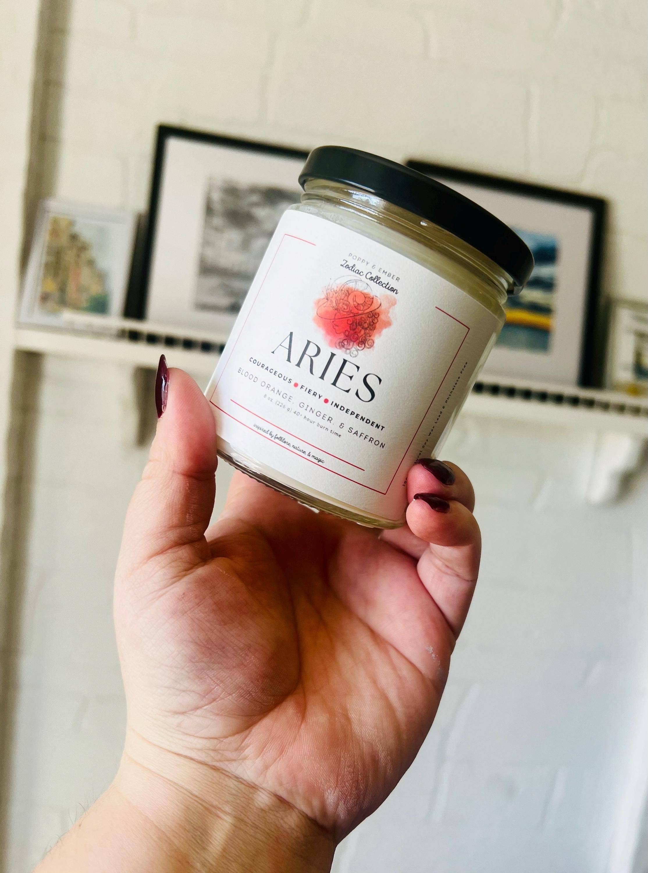 Poppy & Ember - Wholesale Jar/Filled Candle - Aries Zodiac Crystal Candle1