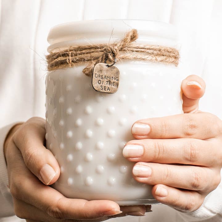 Sweet Wick Candle Company - Wholesale Jar/Filled Candle - Vintage White Hobnail Candle with Stamped Pendant0