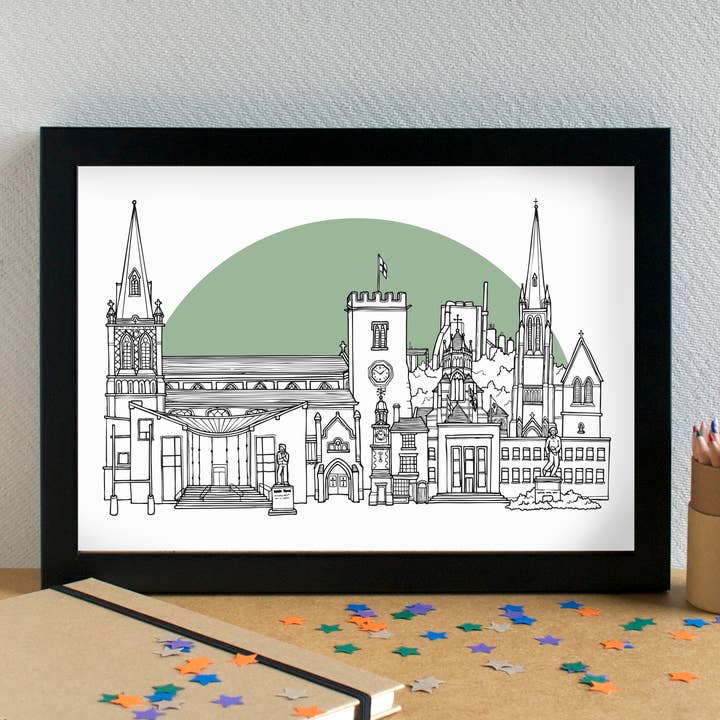 Becka Griffin Illustration - Wholesale Art Print - Rugby Skyline Landmarks Art Print - unframed