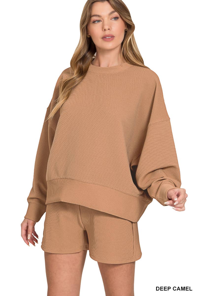 Vanilla Monkey - Wholesale Lounge Set - Women's - Ribbed Round Neck Pullover And Shorts Set7