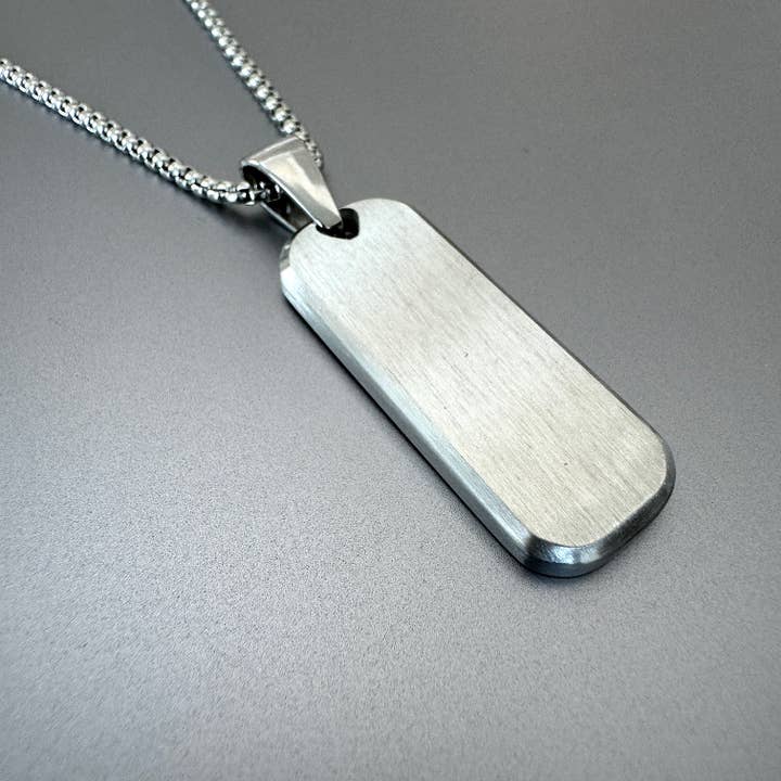 Men's Silver Flat Bar Pendant - Brushed Stainless Steel for wholesale by PAXPARIS
