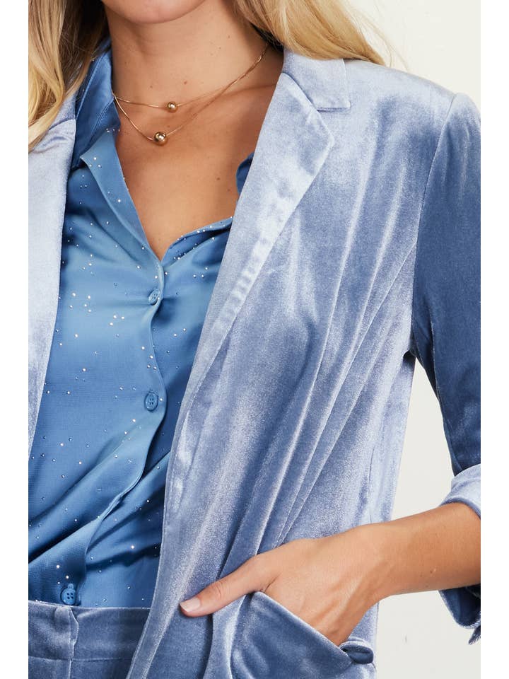 SKIES ARE BLUE - Wholesale Blazer - Women's - Velvet Blazer with Ruched Sleeves2