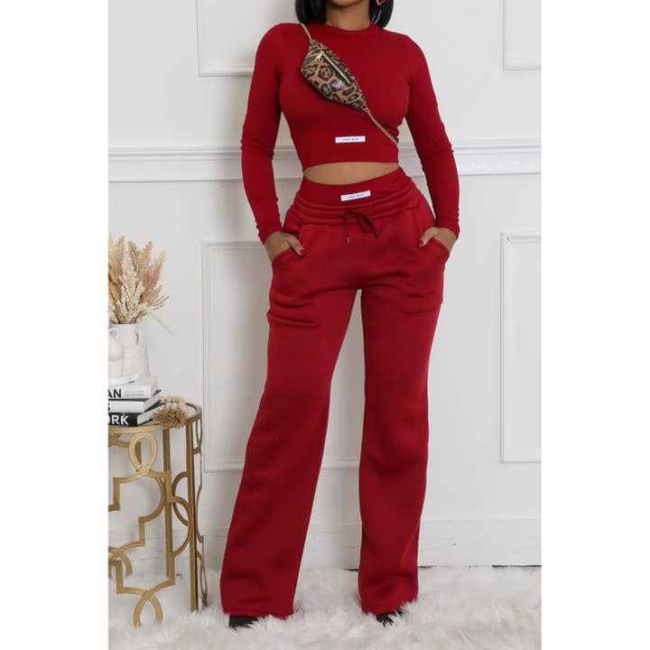 'hand Made' Long Sleeve Solid Top And Pants Set for wholesale by DORCAS