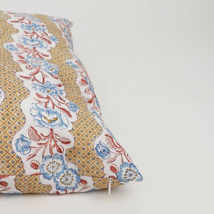 Craft Boat - Wholesale Throw Pillow Cover - BLOCK PRINTED CUSHION COVER - YELLOW BLOOMING TRELLIS