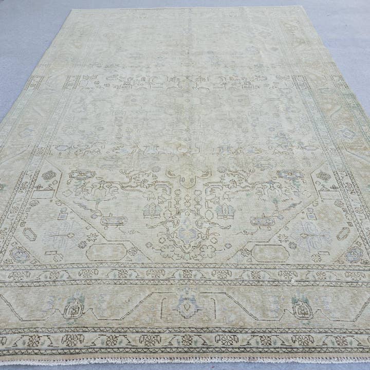 8x11 Handmade Neutral vintage Rug/ Authentic Wool Rug/ Beige Turkish Area Rug/ Muted Oriental rug Geometric Pattern for wholesale by MesopotamiaRugs