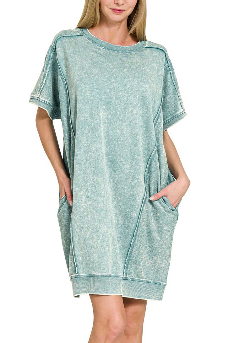 Vanilla Monkey – wholesale Dress – Women's – F/terry Acid Wash Short Sleeve Dress With Pockets8