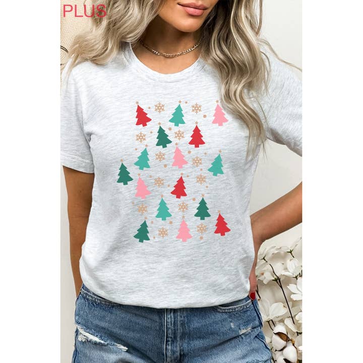 Kissed Apparel - Wholesale Screen printed t-shirt – Women′s - Christmas Tree Snowflake Sprinkle PLUS Graphic Tee