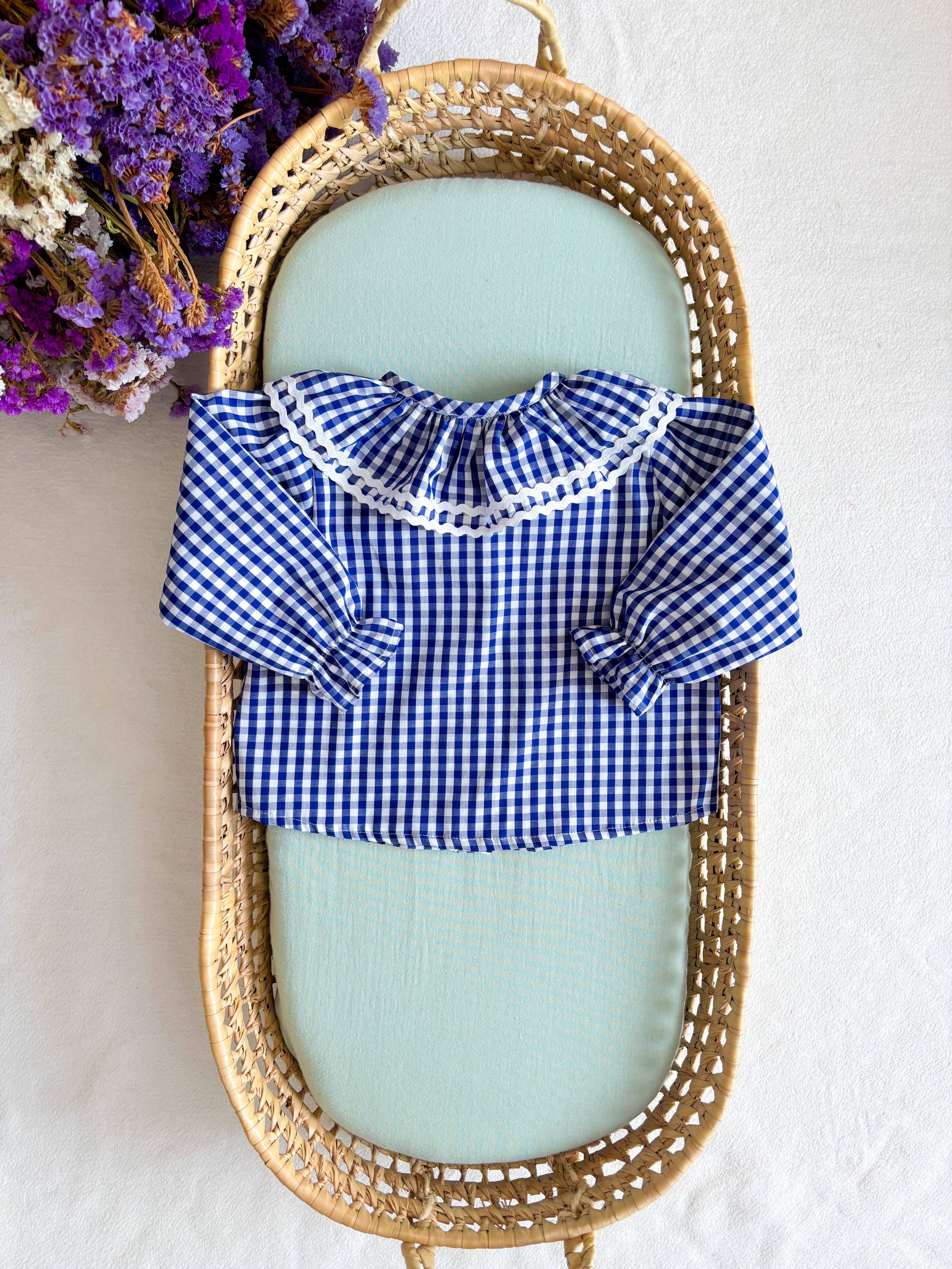 Maria Jasmim Baby & Child - Wholesale T-Shirt - Kids - Blue Vichy Shirt with Ruffled Collar2