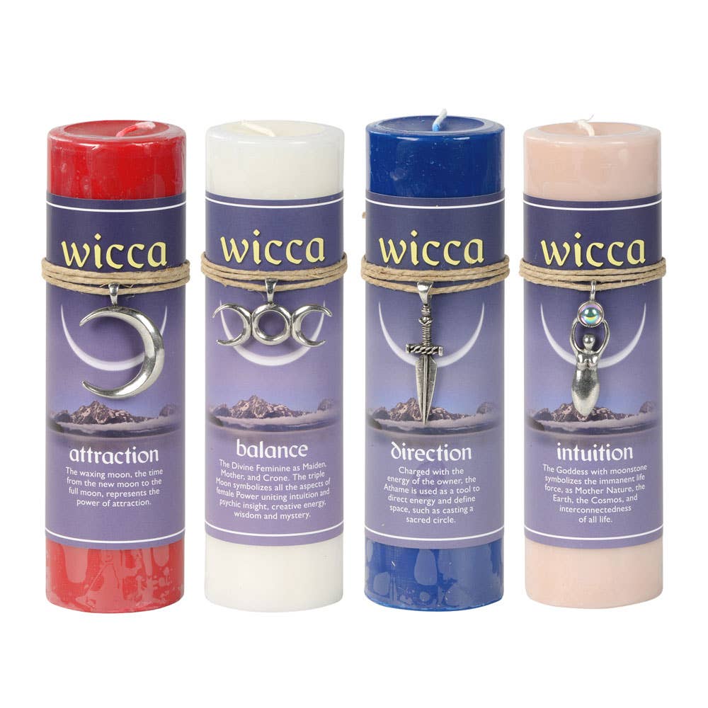 Benjamin International - Venta al por mayor Cirios pequeños - Vela Pilar con Colgante de Peltre Wicca1