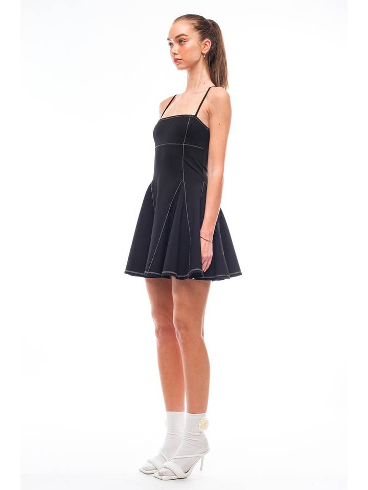 Creamon - Wholesale Dress - Women's - HD1499 Contrast Stitch Flare Cami Mini Dress5