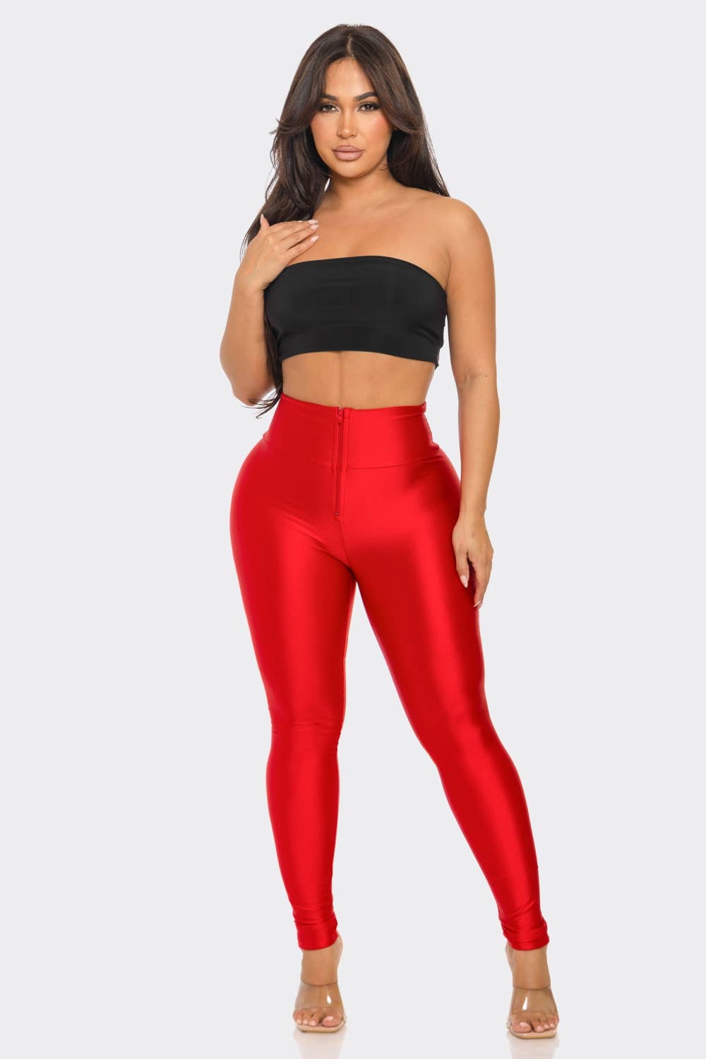 Uptown Apparel - Wholesale Fashion Leggings - Women's - B10484 High Waist Zipper Leggings Dark Colors5