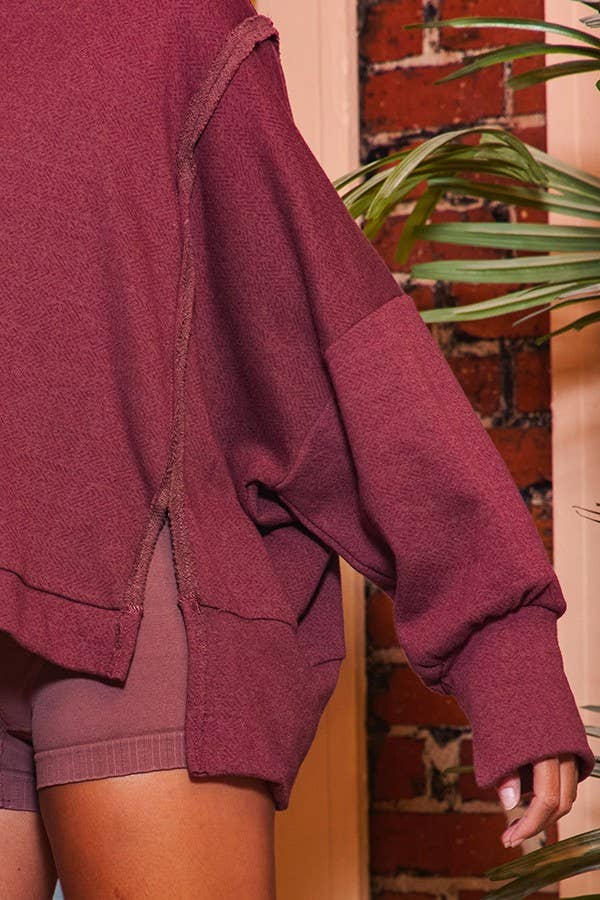 BUCKETLIST INC - Vente Sweat-shirt – femme - Haut en éponge uni à ourlet haut et bas T2369 Raw Edge Detail18