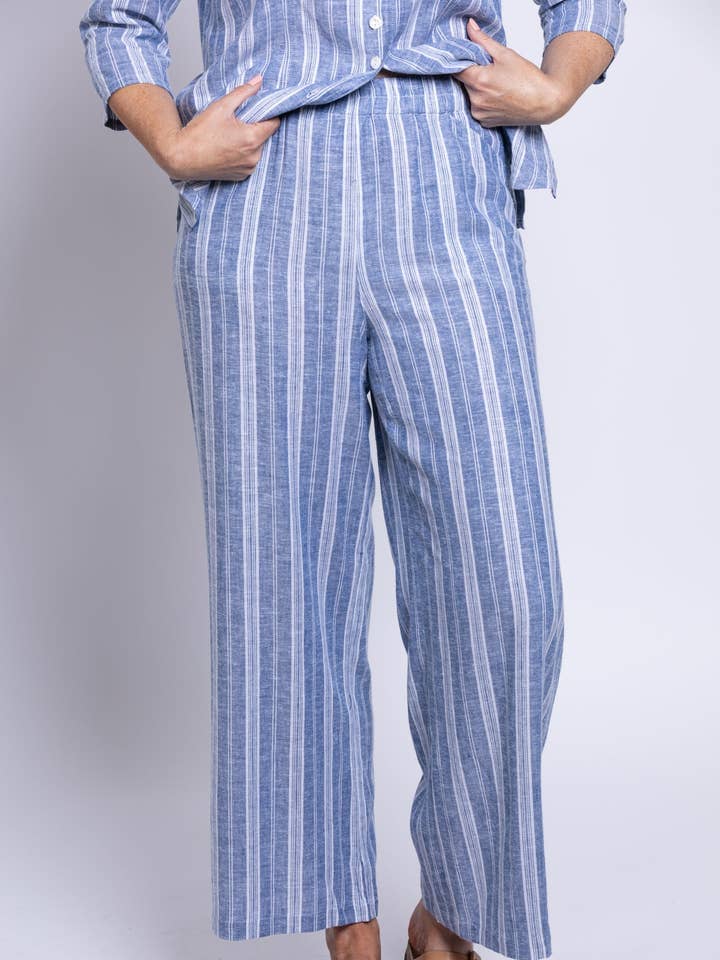 Parker-Hose, Denim-Streifen, Leinen-Viskose für den Großhandel von Blue Sky Clothing Co LLC