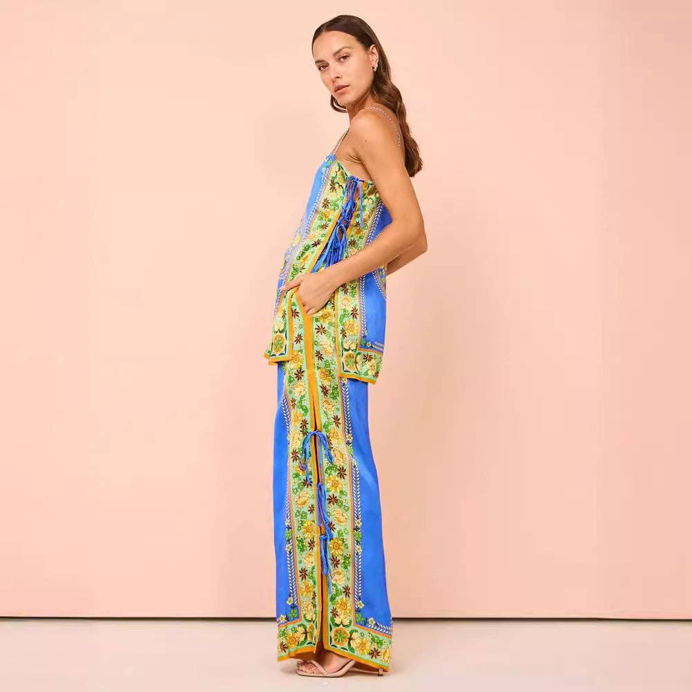 Blå 2025 nyt vintage silkesæt med global chic og afslappet stil for engroshandel på Faire3