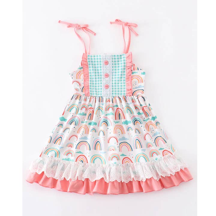 Pink Plaid Rainbow Ruffle Dress for wholesale by Miss Q Baby