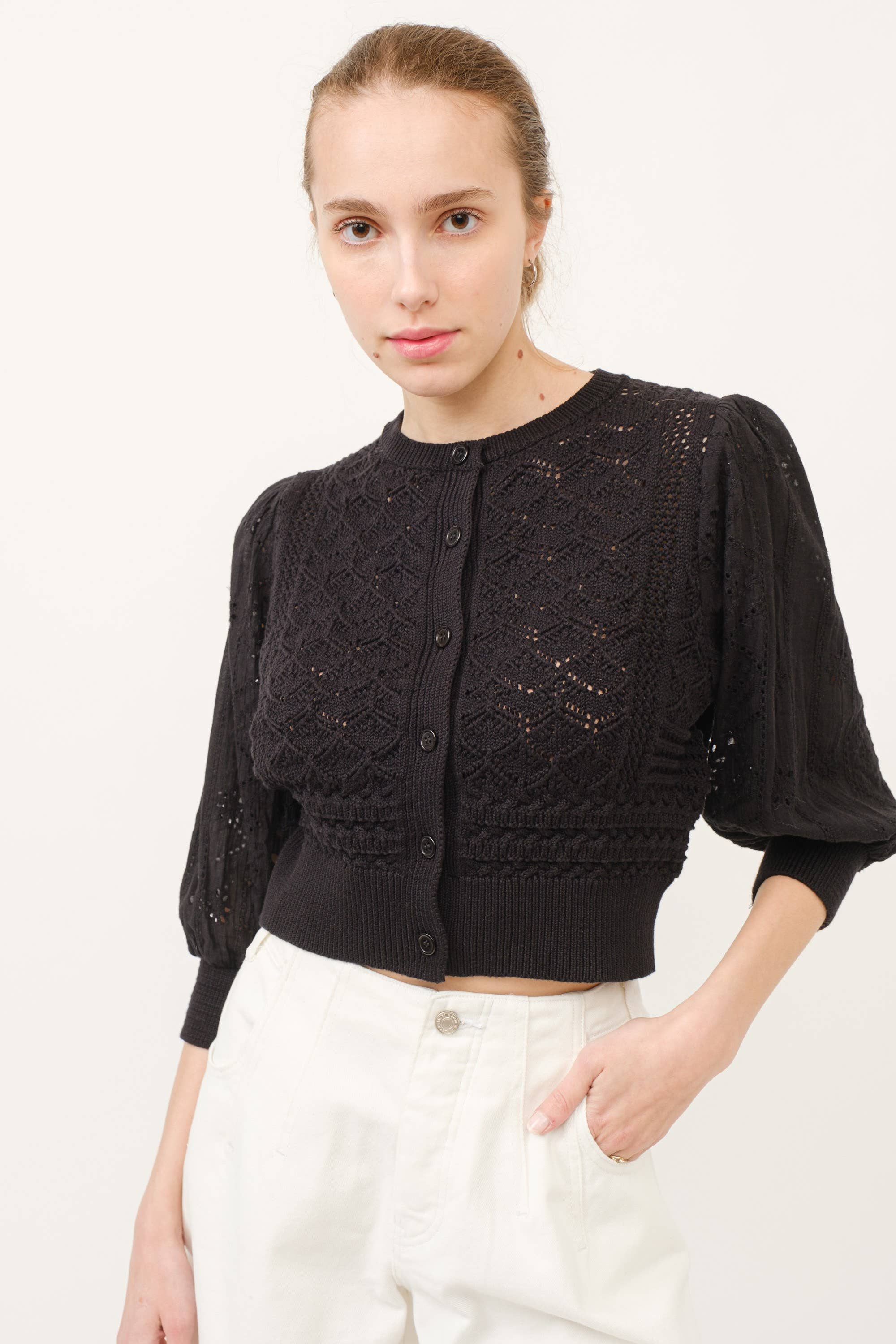 Aaron & Amber – Engroshandel Cardigan - Dame – MAS2722 HENDRY 3/4 ÆRMER GENNEMGÅENDE CARDIGAN7