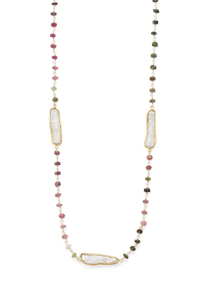 Collar de oro de 18 quilates con múltiples turmalinas y perlas para venta al por mayor de Stephen Oliver