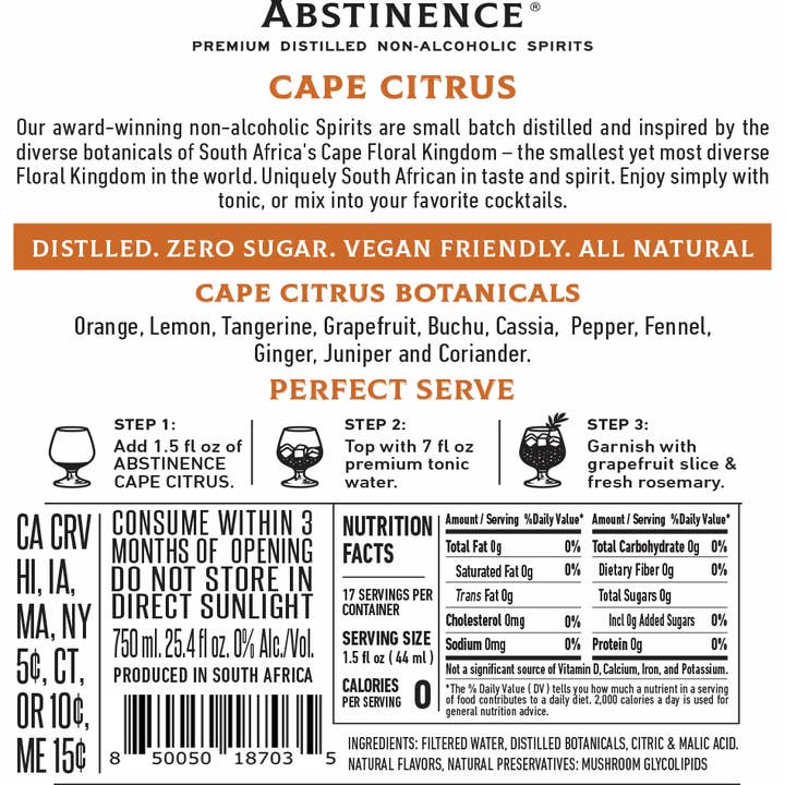 Abstinence Spirits - Wholesale Non-Alcoholic Spirits/Wine/Beer - Cape Citrus Non-alcoholic Spirit Alternative3