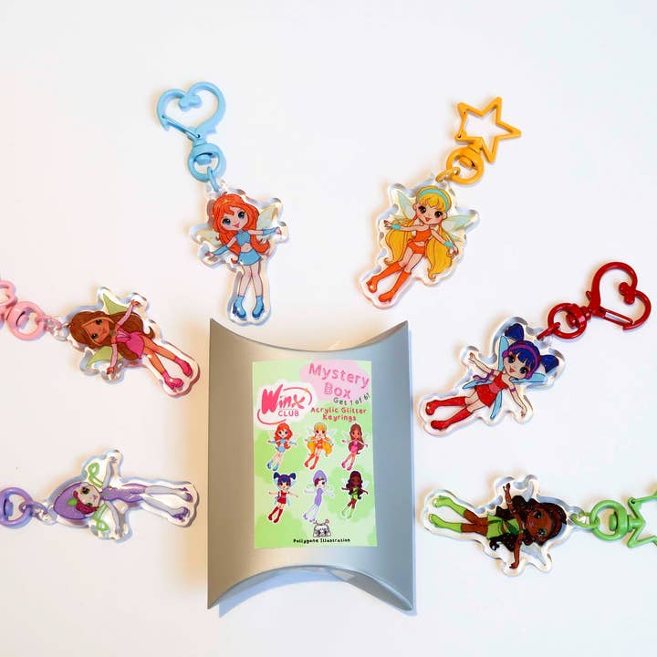 Winx Club Mystery Box Akrylnyckelringar Överraskning för wholesale av Pollygone Illustration