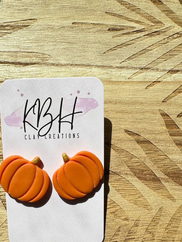 Burnt Orange Pumpkin Stud Clay Earrings for wholesale by KBH CREATIONS