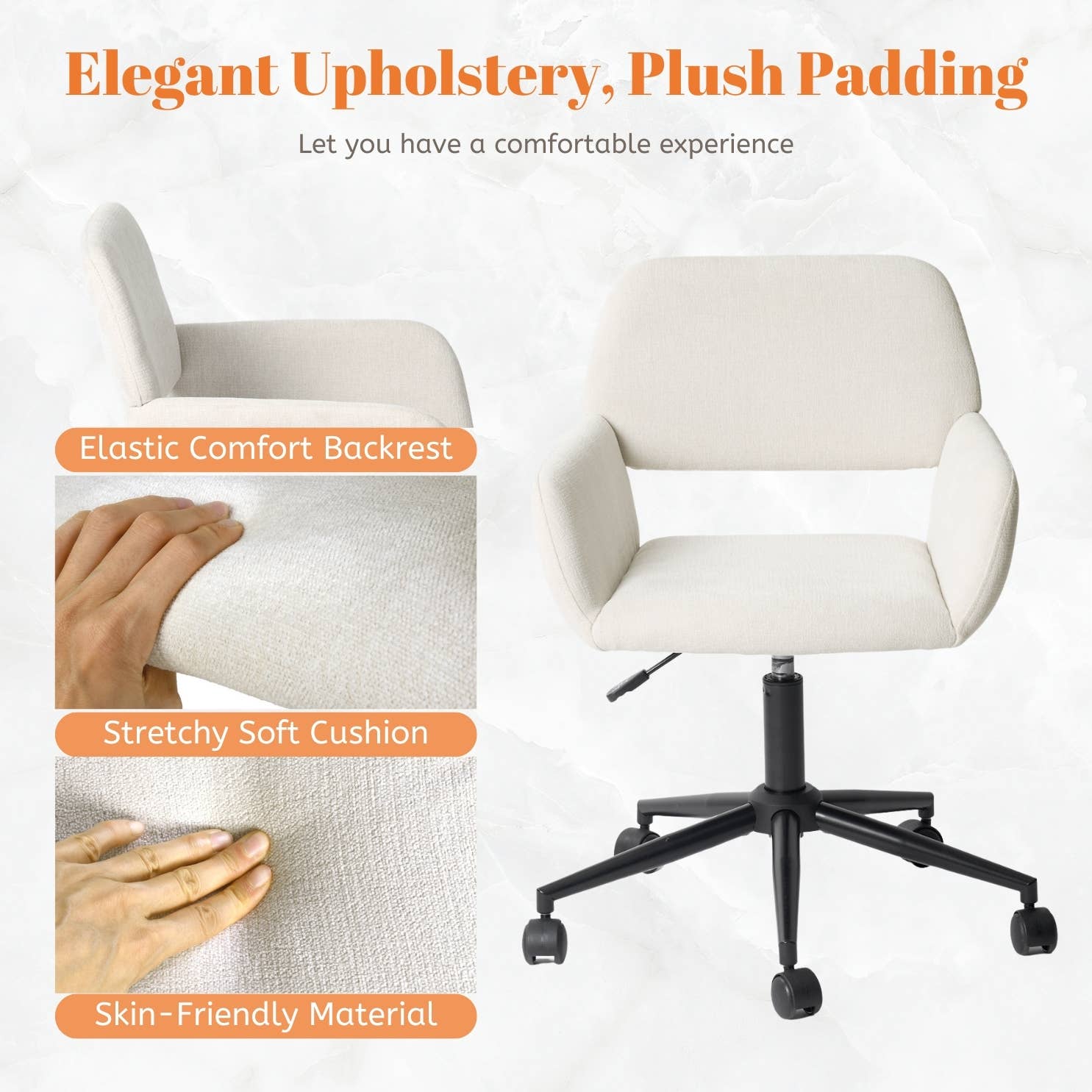 39F Inc. - Wholesale Chair - Adjustable Task Chair with Swivel Base Suede Brown/Beige3