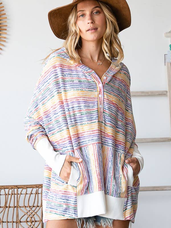 T1756C Oversize Stripe Button Up Hoodie Top for wholesale by BUCKETLIST