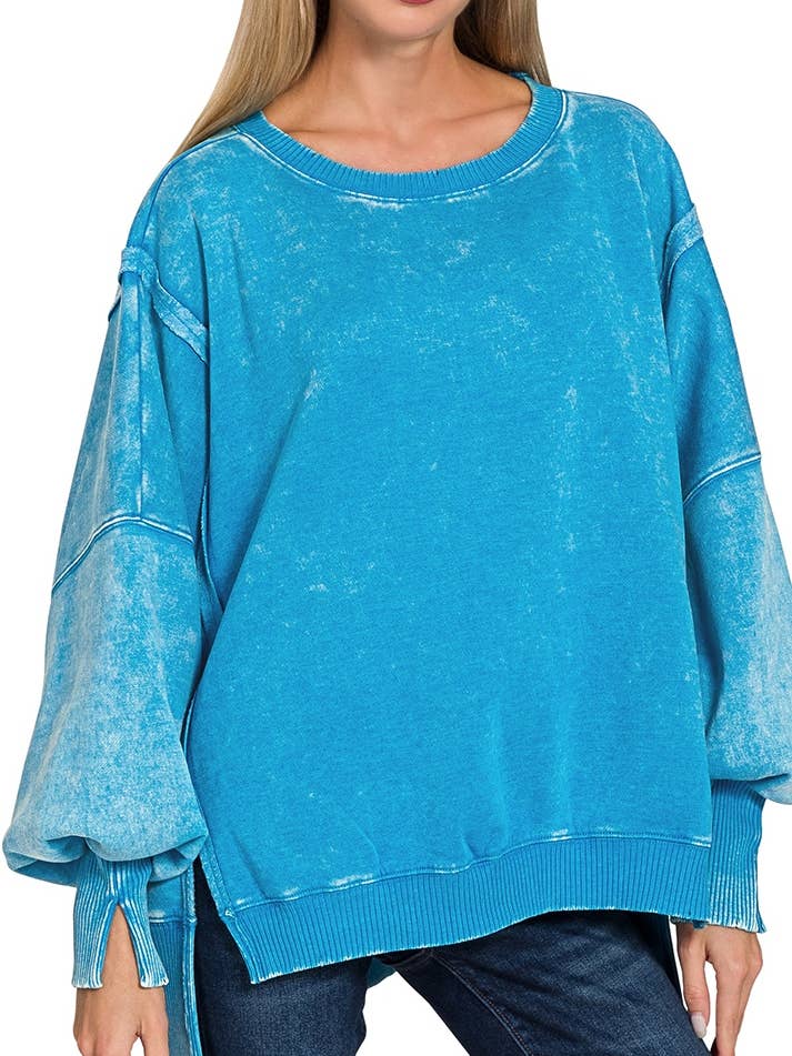 Syra-tvättad fleece-sweatshirt med fladdermusärmar för wholesale av Vanilla Monkey