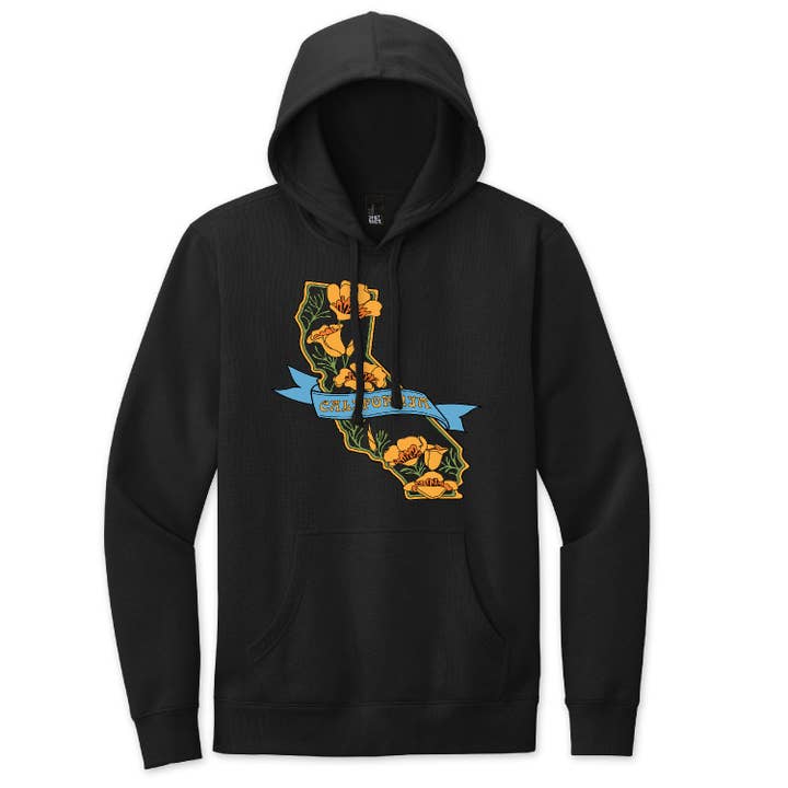 CA State with Poppies Unisex Pullover Hoodie for wholesale by SF Mercantile