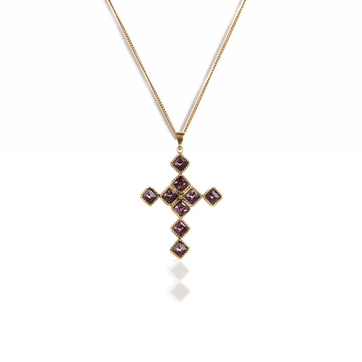 Brigid Cross of Kildare Chica Charm Necklace Spirit Amethyst - Gold for wholesale by VSA Designs Inc.