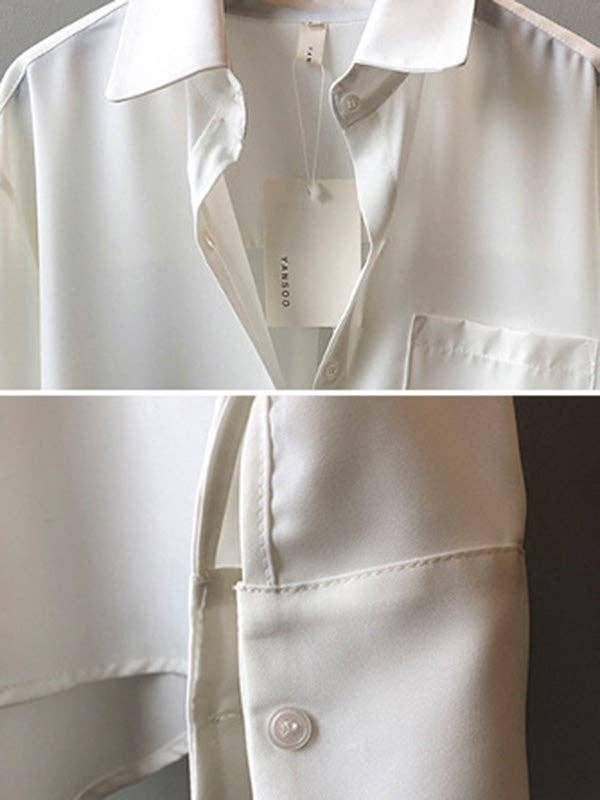 UZ Wholesale Store - Wholesale Button Down Shirt - Women's - Urban Solid Color Lapel Long Sleeves Blouse26