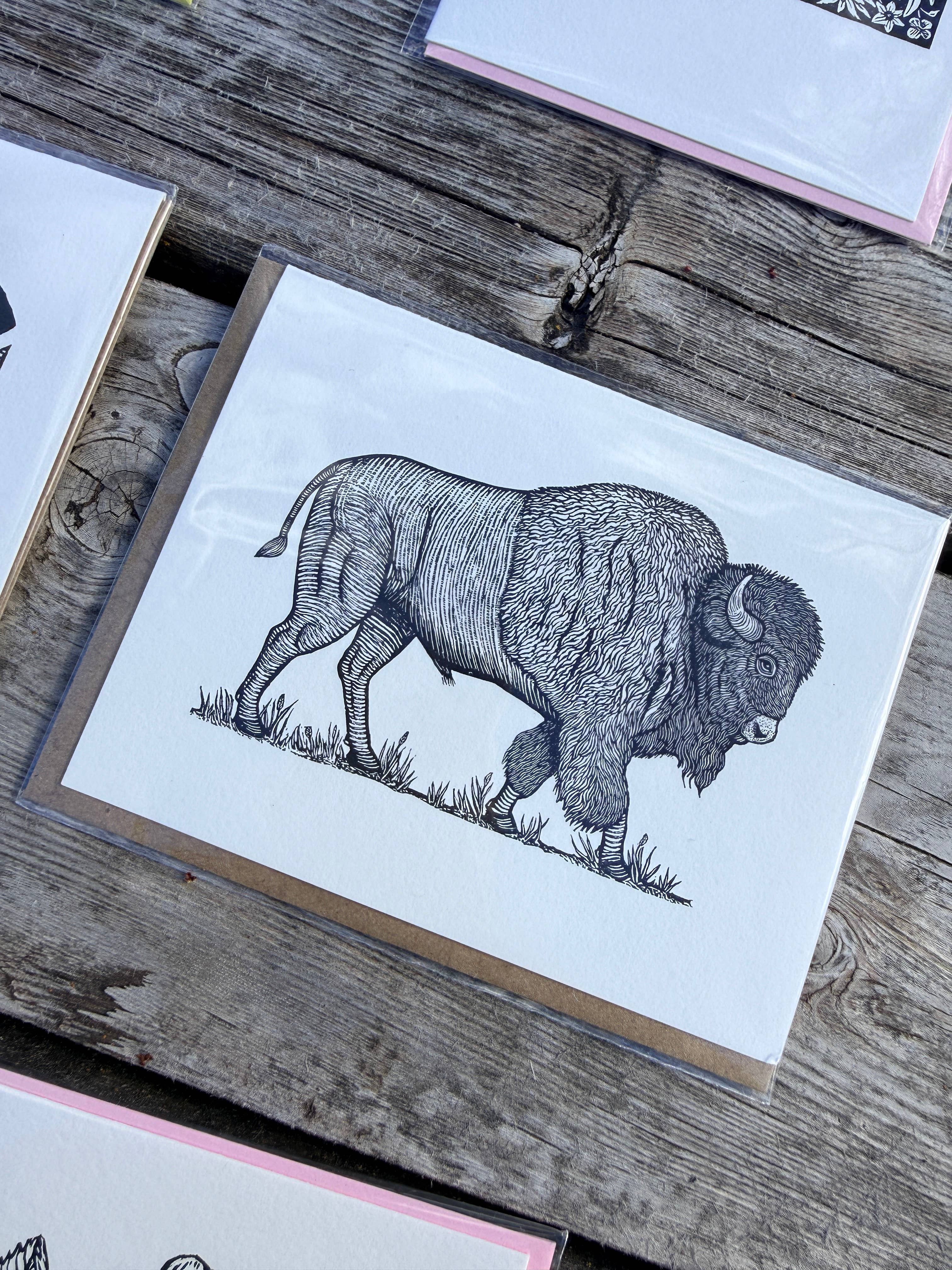 Anomal Press - Wholesale Everyday Greeting Card - Bison Linocut relief print card4