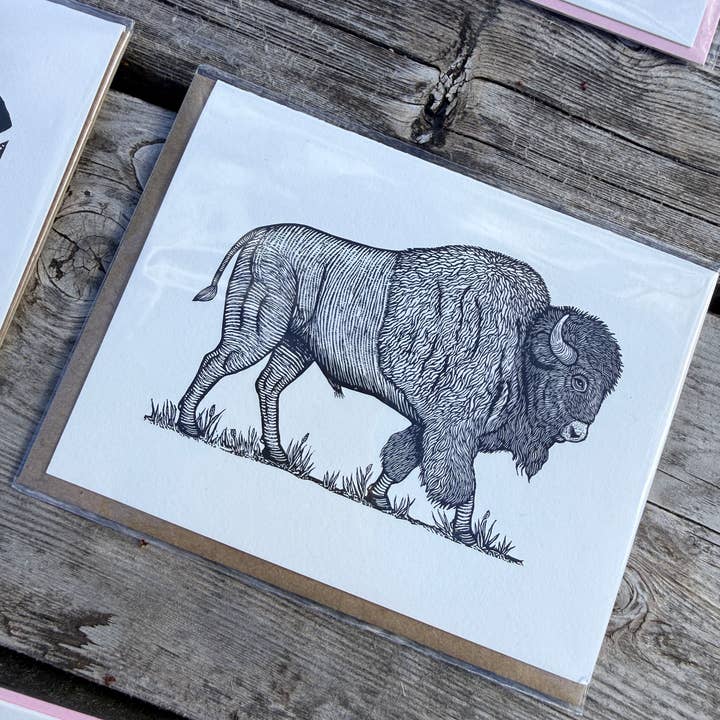 Anomal Press - Wholesale Everyday Greeting Card - Bison Linocut relief print card4