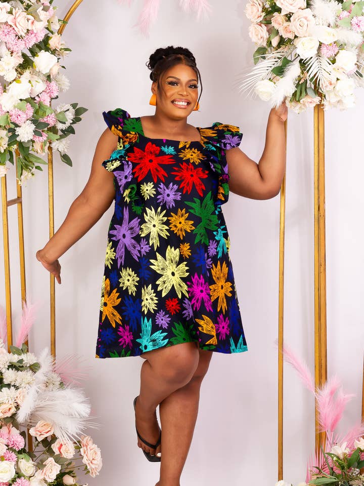 African Print Frill Sleeve Mini Dress - Odinachy for wholesale by CUMO London