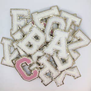 Chenille Adhesive Letter Patch - White