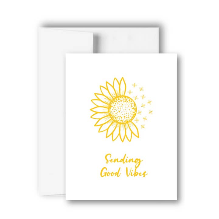 Sending Good Vibes Thinking of You Greeting Card- Sunflower for wholesale by Brandi Creations Design Studio
