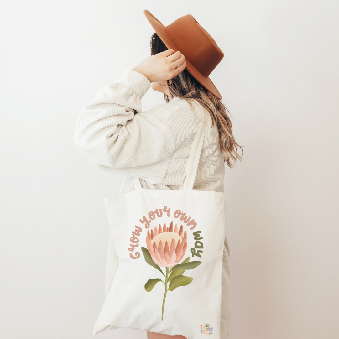 Tilda&Theo - Wholesale Tote Bag - Women's - Protea “Grow your own way” flower tote bag - jute bag2