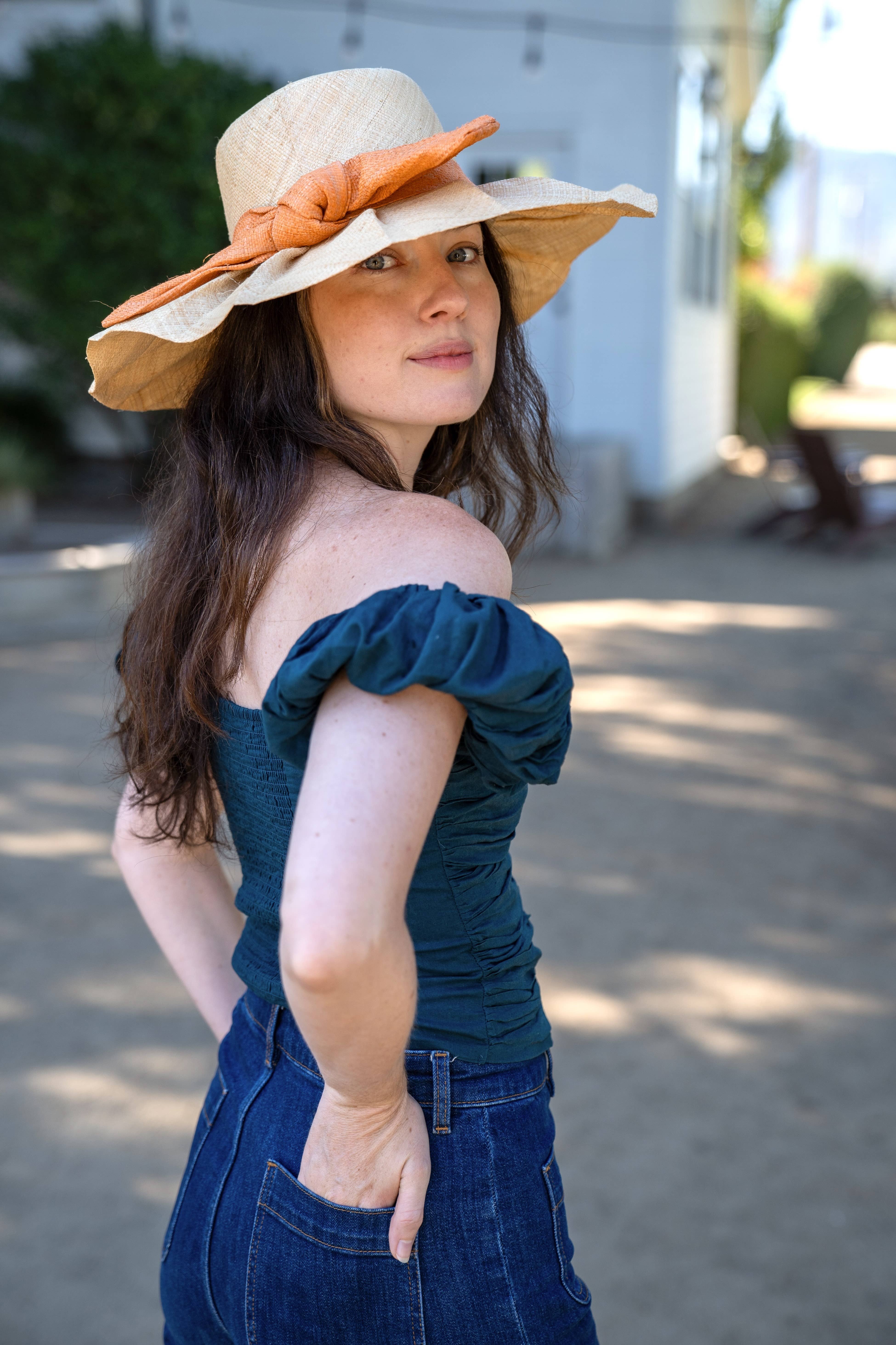 Shebobo – wholesale Straw hat – women's – Lilly 5" Brim Fan Pleated Straw Sun Hats with Big Bow9