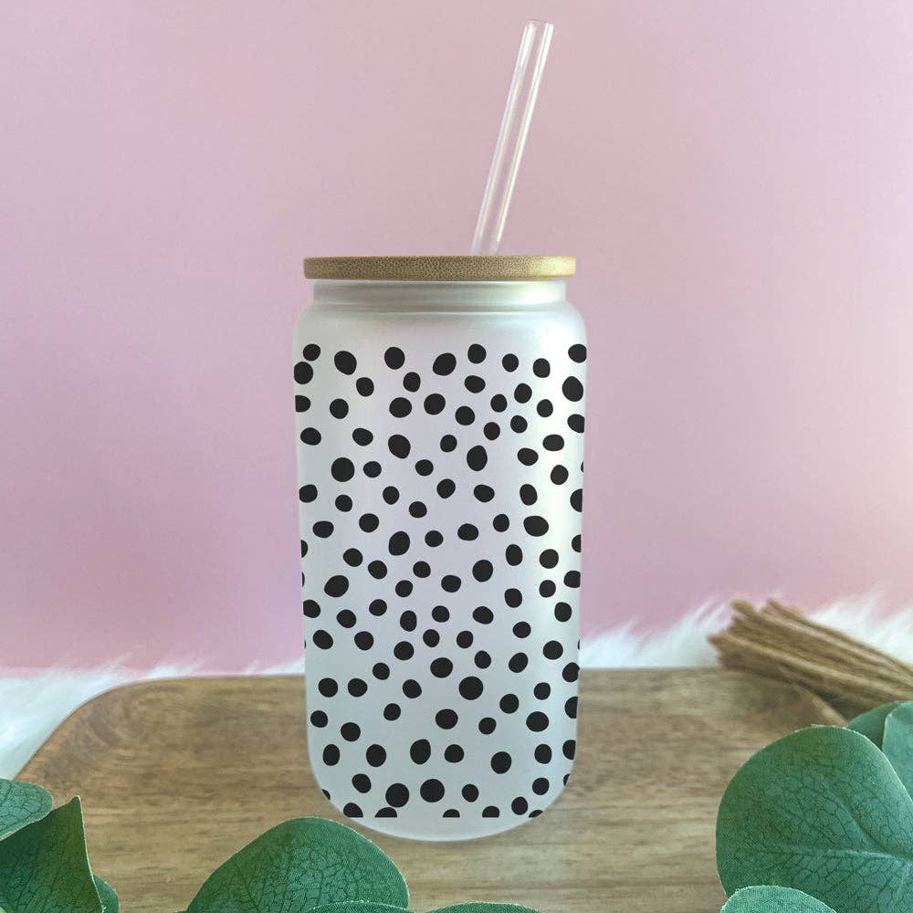 Cups4Cuties – wholesale Drinking glass/cup – Simple Black Dots Frosted Glass Can
