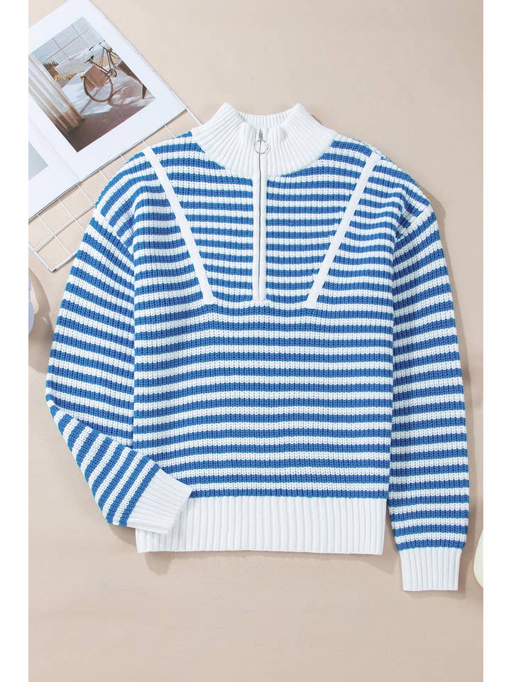 Stripe Half Zip Collared Sweater for wholesale on Faire