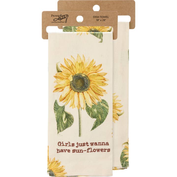 Primitives by Kathy - Wholesale Tea Towel - Girls Just Wanna Have Sunflowers Kitchen Towel