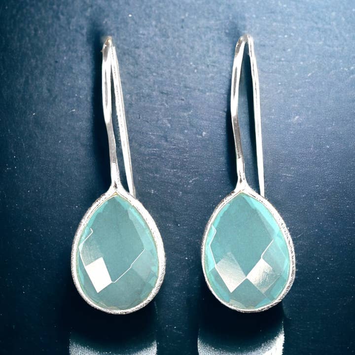 Aquamarine Earrings - 925 Sterling Silver Luxurious Gemstone Earrings - OHR925-105 for wholesale by MadamLili