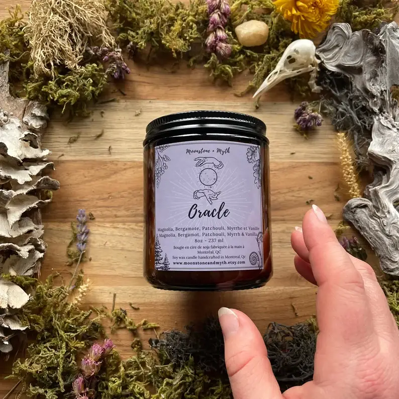 Moonstone and Myth - Wholesale Jar/Filled Candle - Oracle, 100% soy wax scented candle5