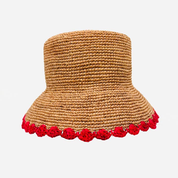 Naturale con Cappello a Secchiello in Raffia Beau con Conchiglia Rossa per la vendita all'ingrosso da parte di Baldiz