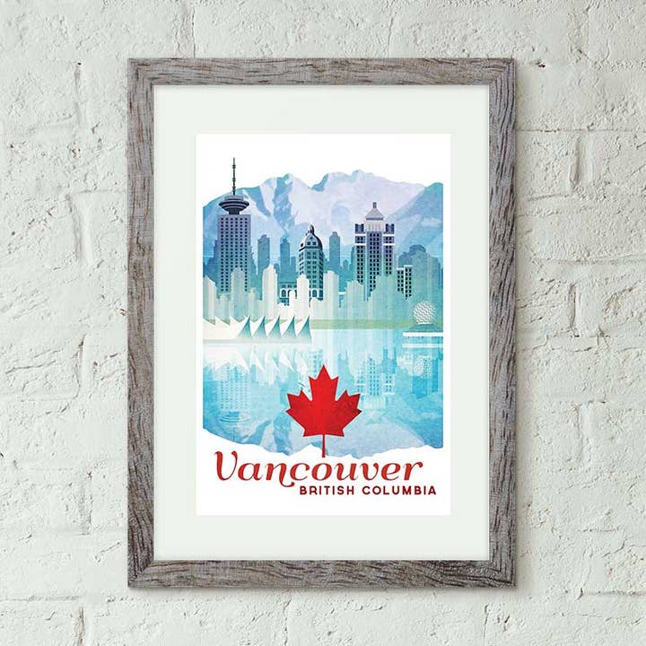 Canada, Vancouver - Affiche de voyage de style vintage pour la vente par Missy Ames Design and Illustration