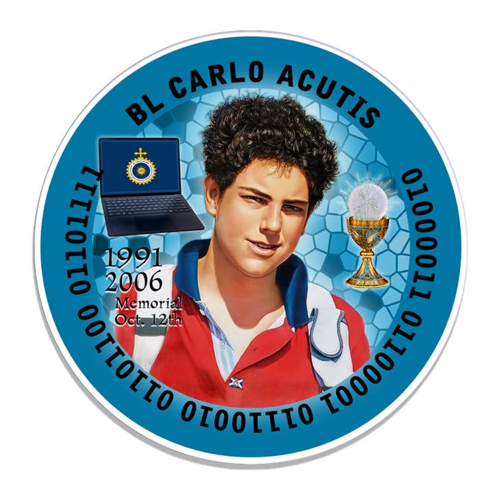 Oremus Mercy - Wholesale Sticker - Carlo Acutis SUNCATCHER Window Sticker 4.5"
