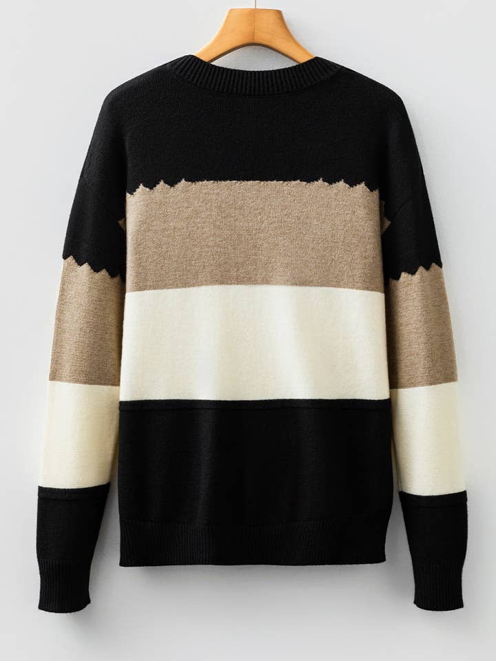 LALA LOO - Wholesale Knit Sweater - Women's - LALALOO Colorblock Crewneck Drop Shoulder Sweater6