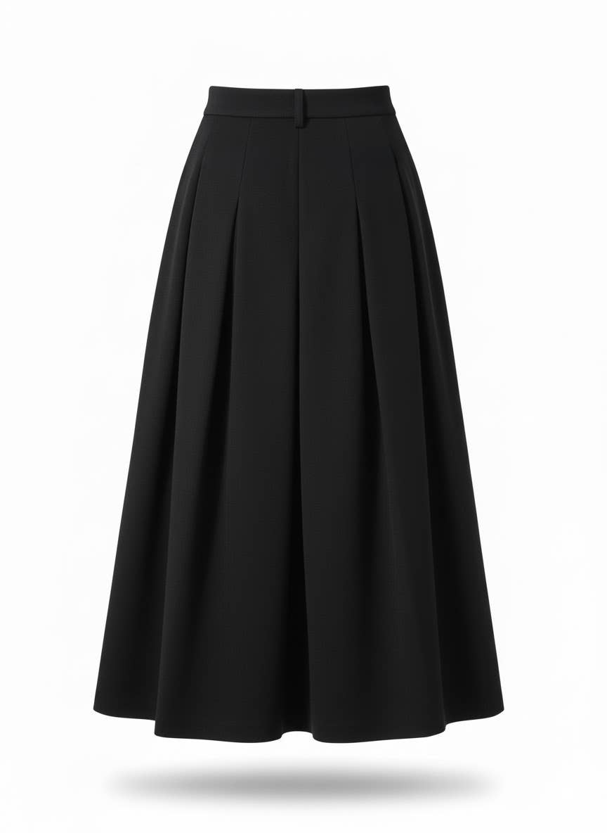 Black High Waist Pleated A-Line Skirt Wool Look Winter for wholesale on Faire5