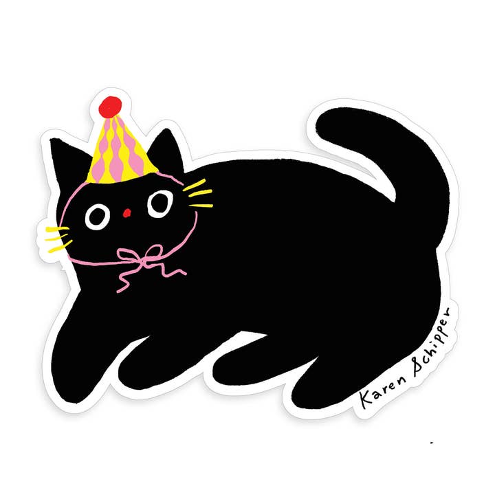 Karen Schipper - Wholesale Sticker - Party Cat Sticker - Cat Celebration Sticker
