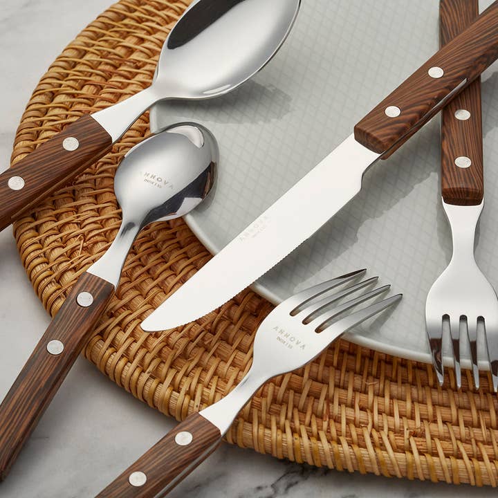 ANNOVA - Wholesale Flatware Set - ANNOVA Walnut Wood Silverware Set 20 Pieces Retro3