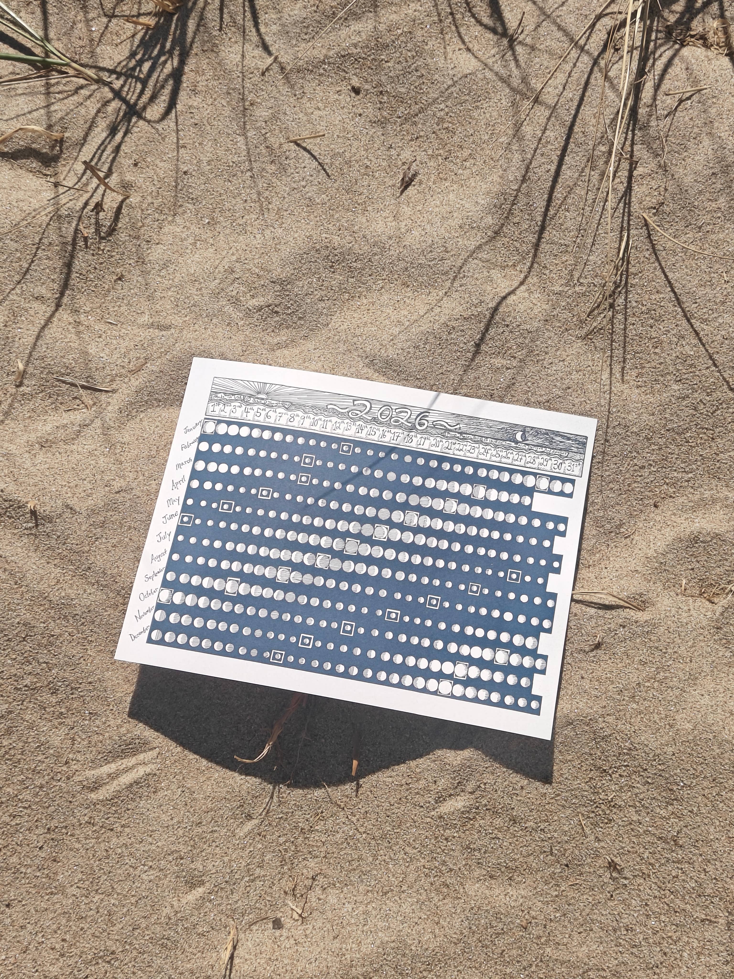 JD OShaughnessy - Vente Calendrier - Calendrier lunaire horizontal 2026 avec périgée et apogée de la Lune1